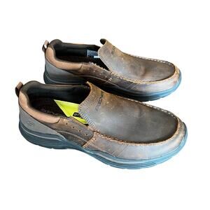 Skechers Goga Mat Arch Slip-Ins Shoes Men 11 Brown Leather Upper Memory Foam